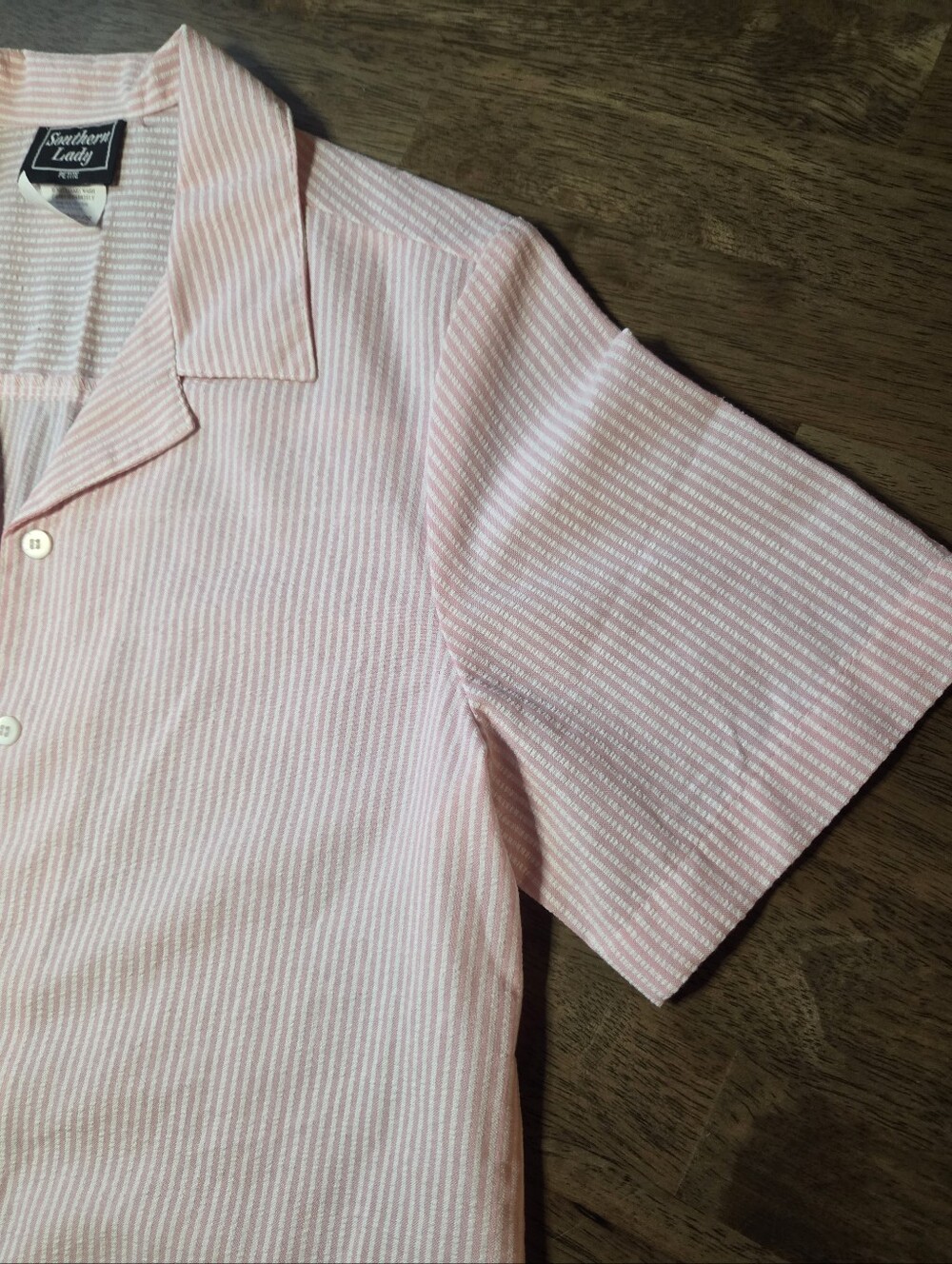 Southern Lady Light Pink Striped Short Sleeve Camp Style Shirt